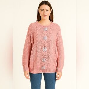 Avocado Hand-Knitted Chunky Cable Knit Sweater Pink L